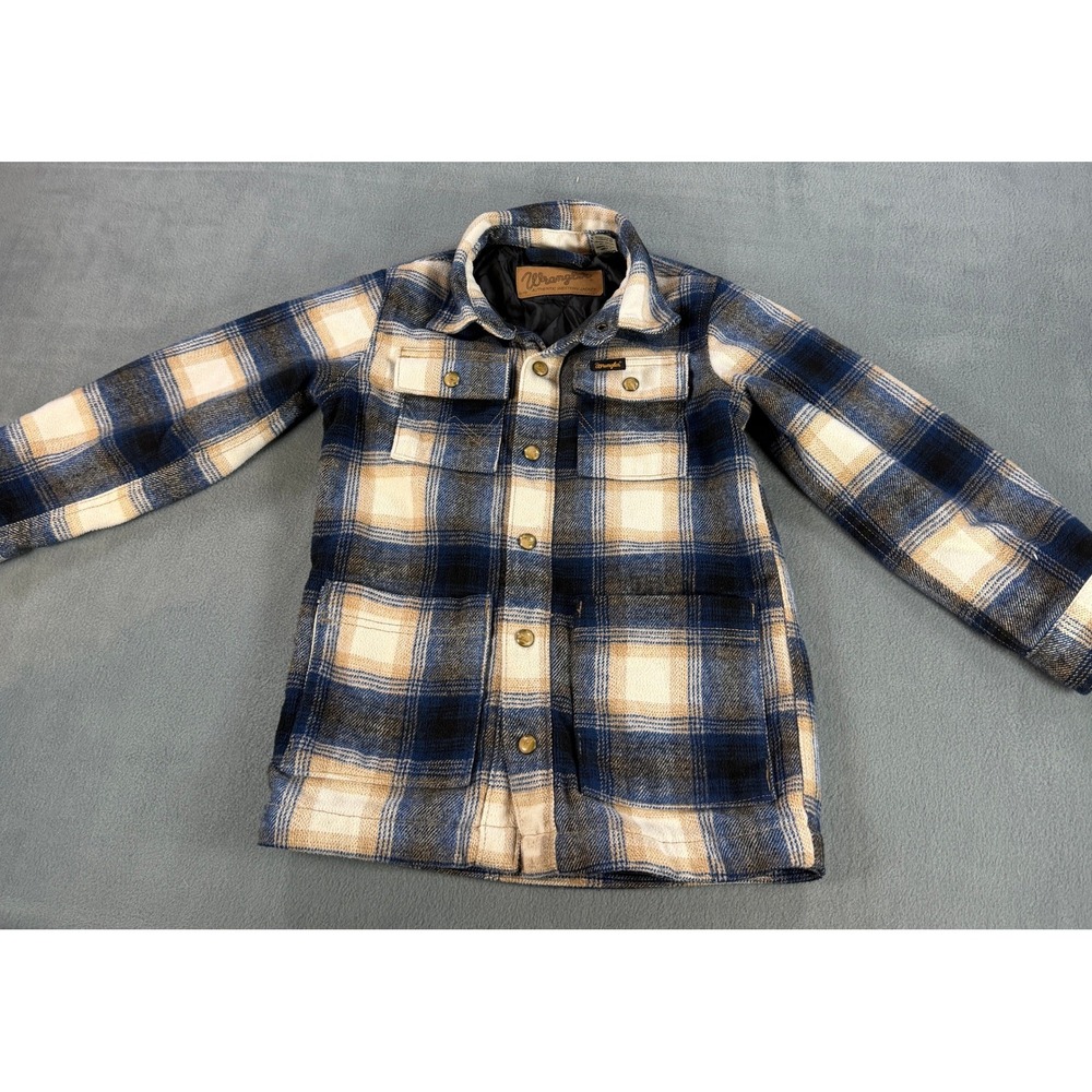 Wrangler Boys Blue Tan Plaid Quilted Lined Western Shirt Jacket Size Medium M159 - Picture 2 of 7